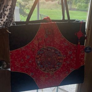 Asian satin full zipper tote